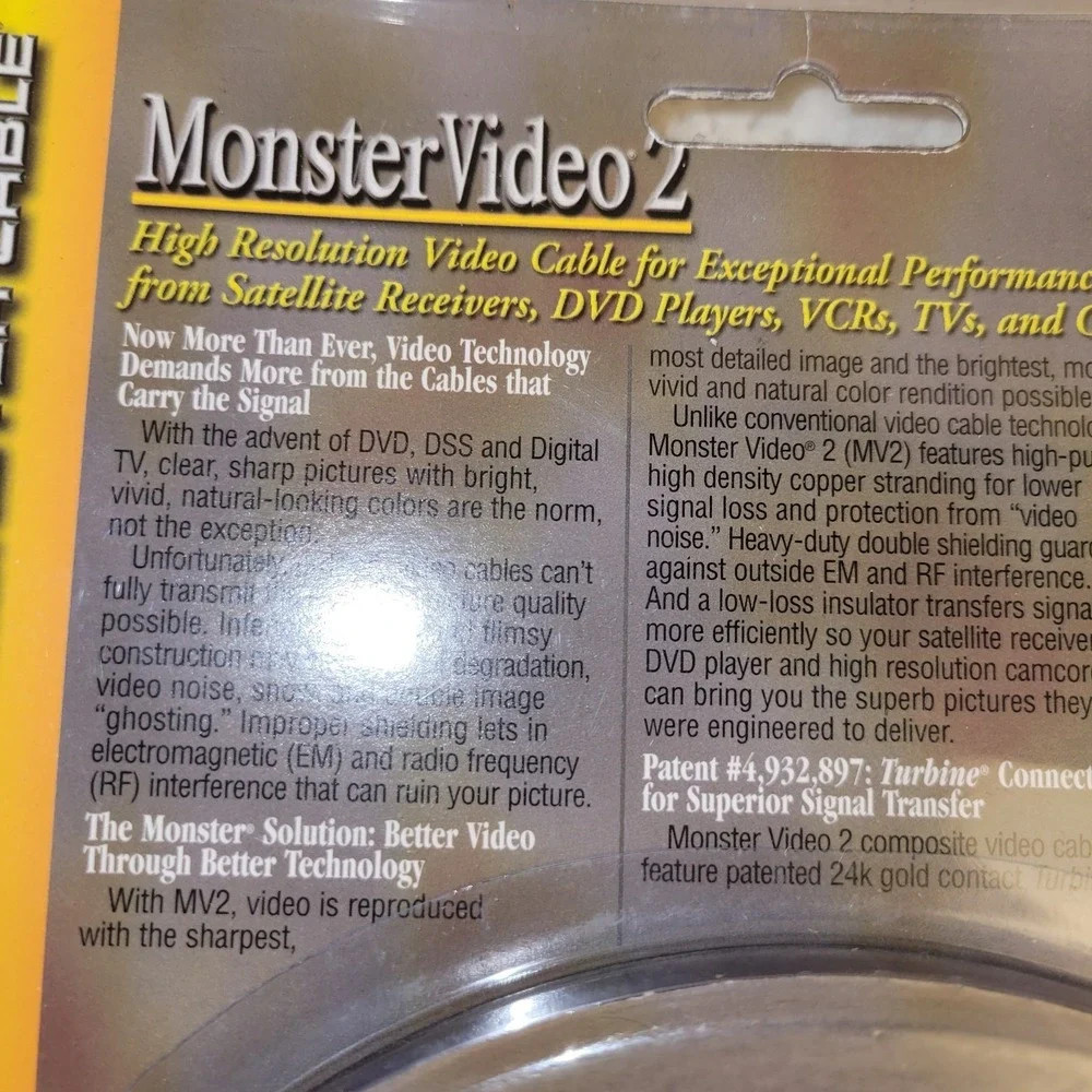 Monster Video 2 Cable for DVD, VCR,‎ TV & Camcorders 6.6 Ft New